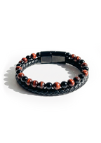 Bracciale "Ares" in Pelle, Occhio di Toro e Onice Nera