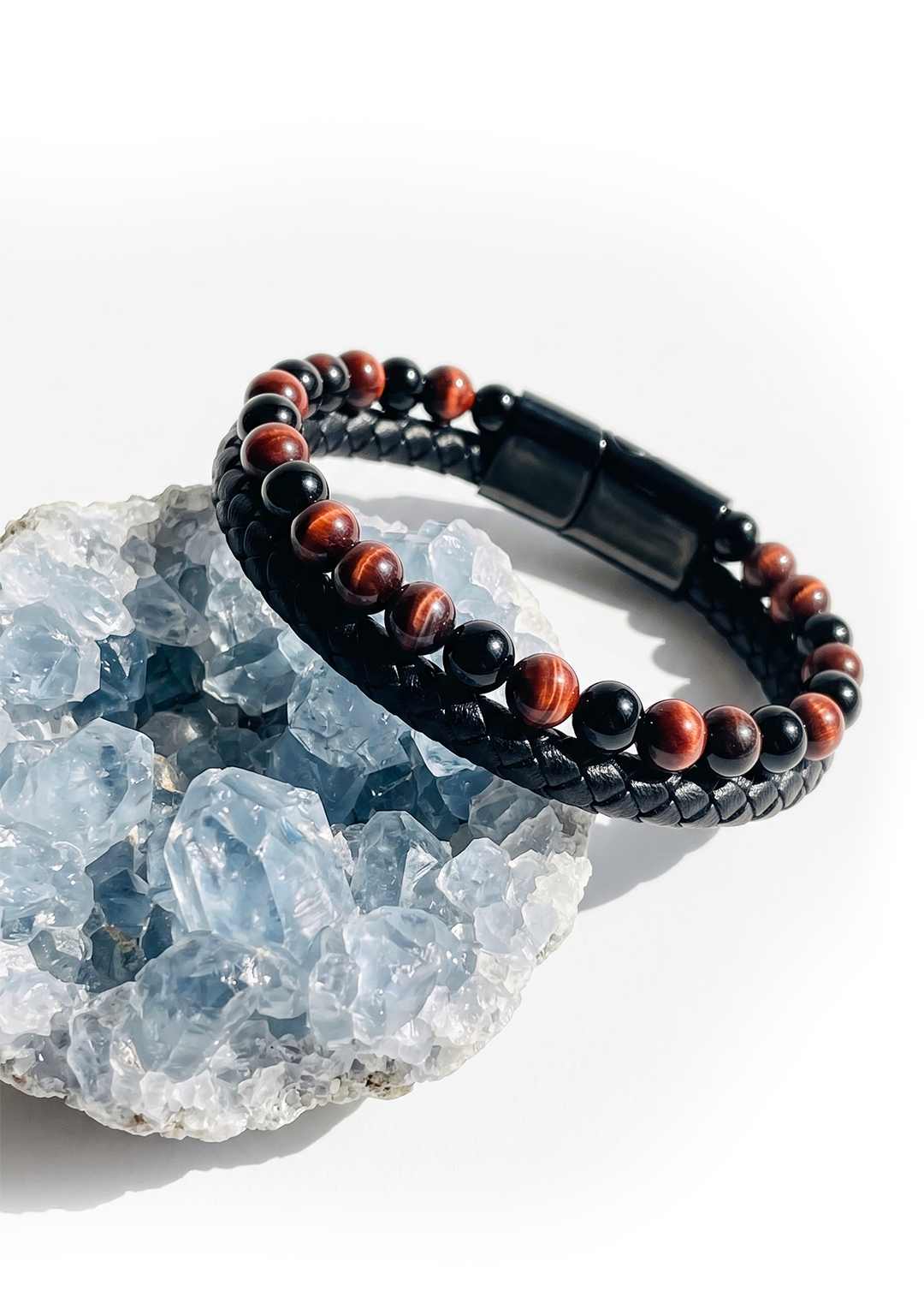 Bracciale "Ares" in Pelle, Occhio di Toro e Onice Nera